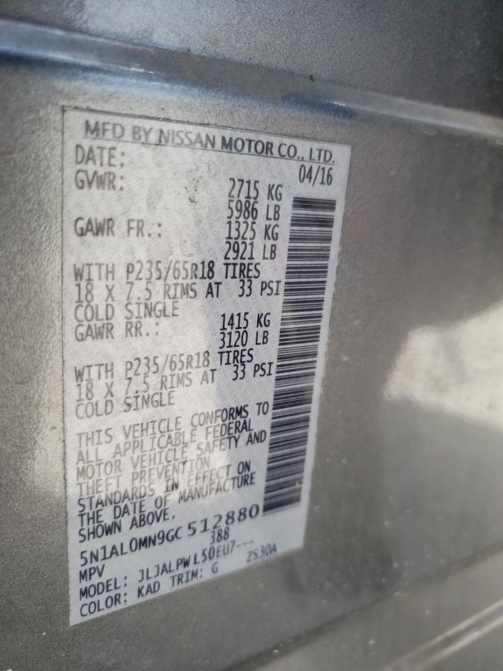 2016 Infiniti Qx60 VIN: 5N1AL0MN9GC512880 Lot: 61101914