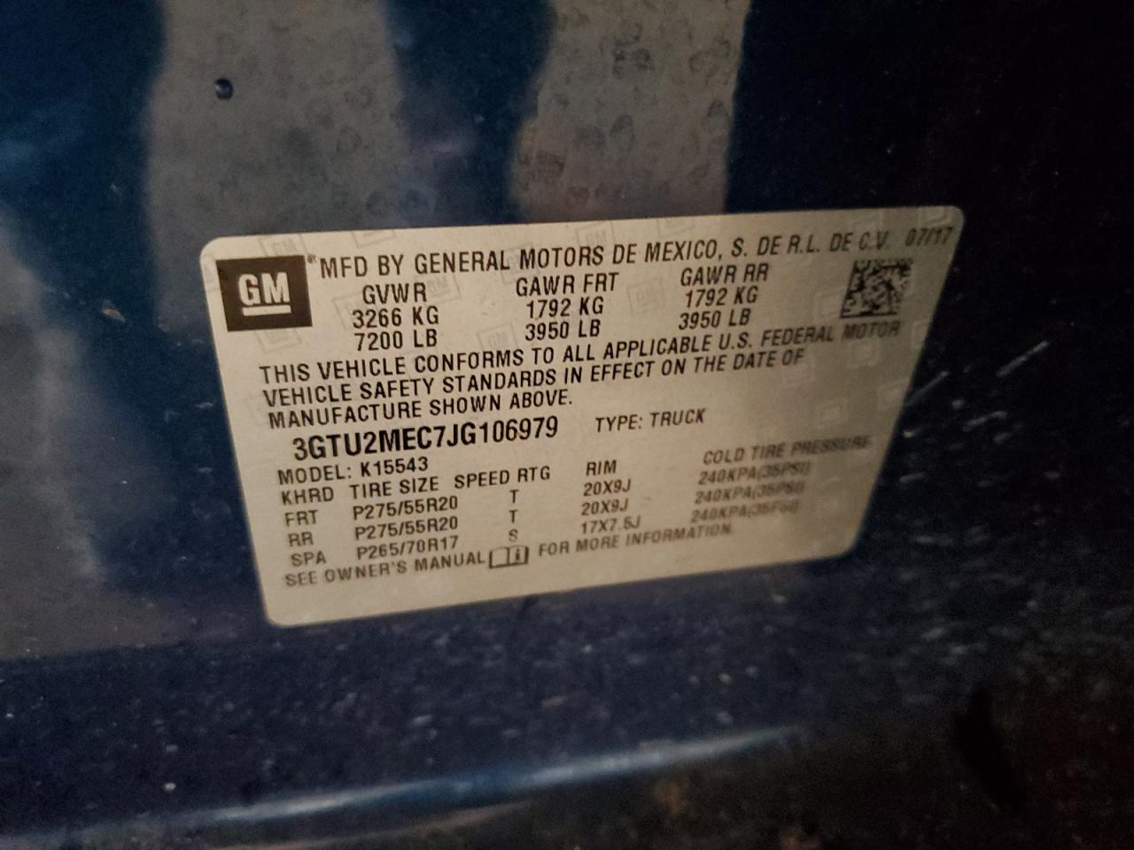 3GTU2MEC7JG106979 2018 GMC Sierra K1500 Sle