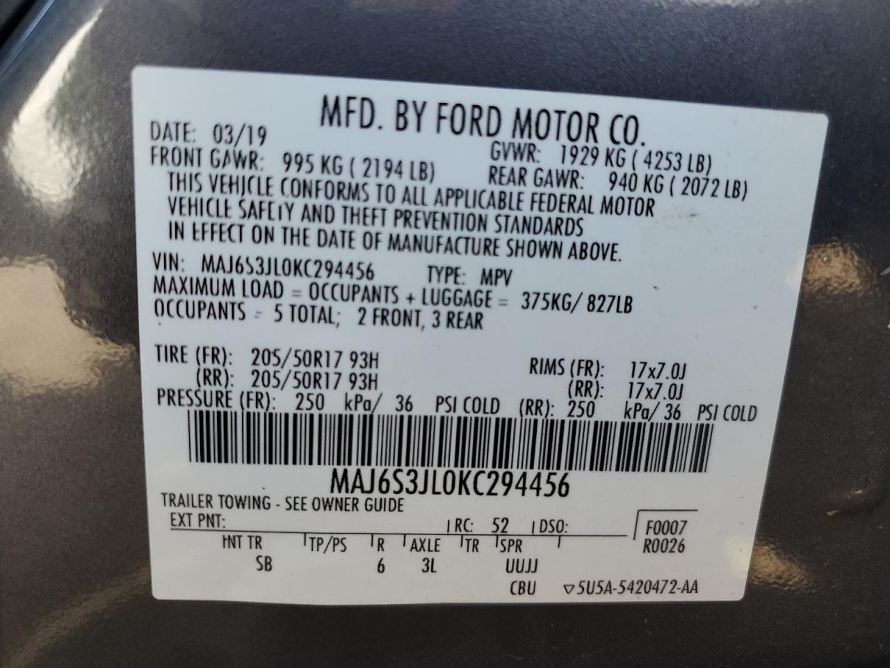 2019 Ford Ecosport Ses VIN: MAJ6S3JL0KC294456 Lot: 59699974