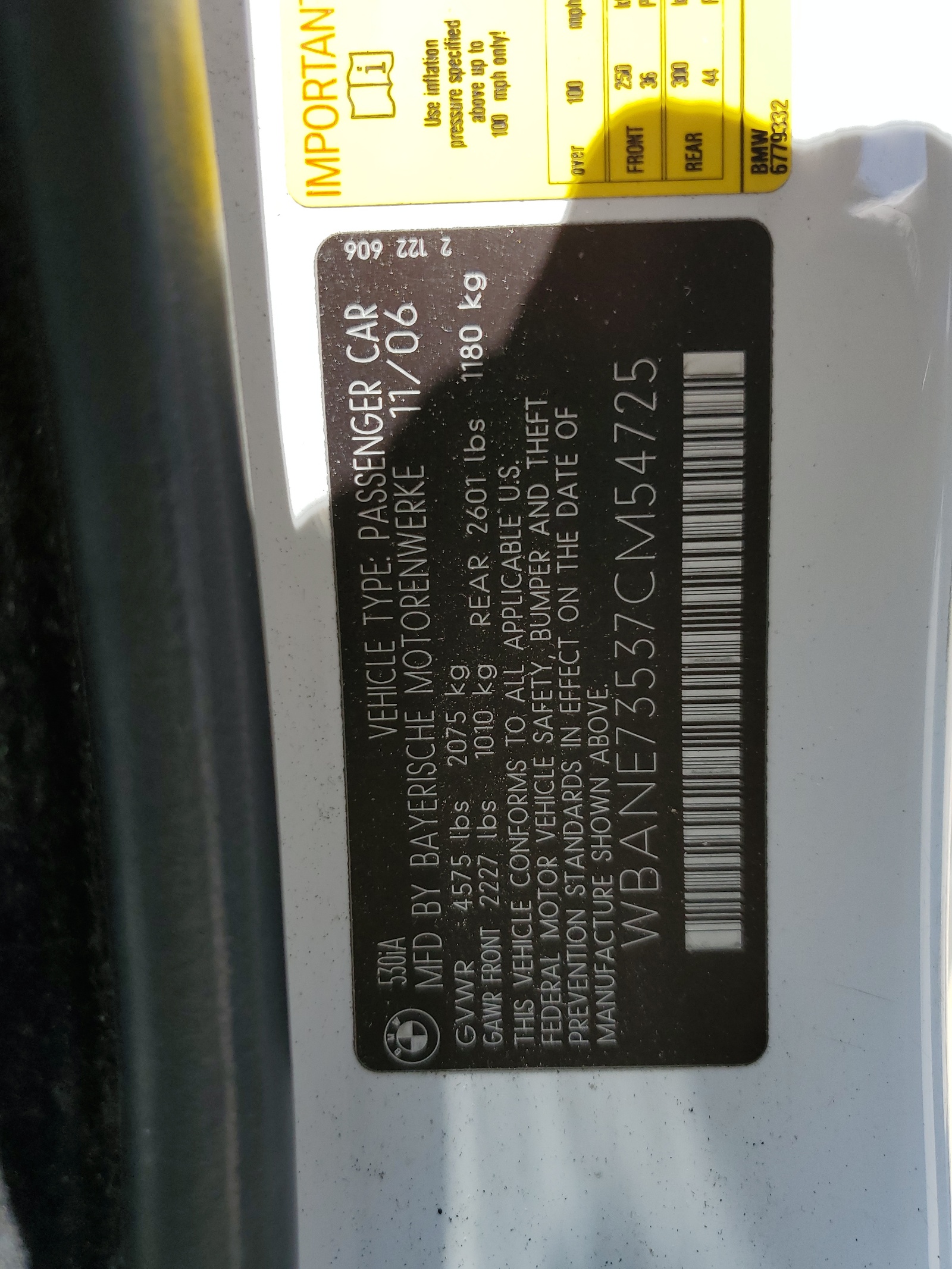 WBANE73537CM54725 2007 BMW 530 I