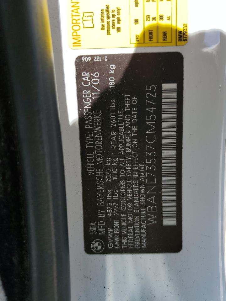 2007 BMW 530 I VIN: WBANE73537CM54725 Lot: 60927224