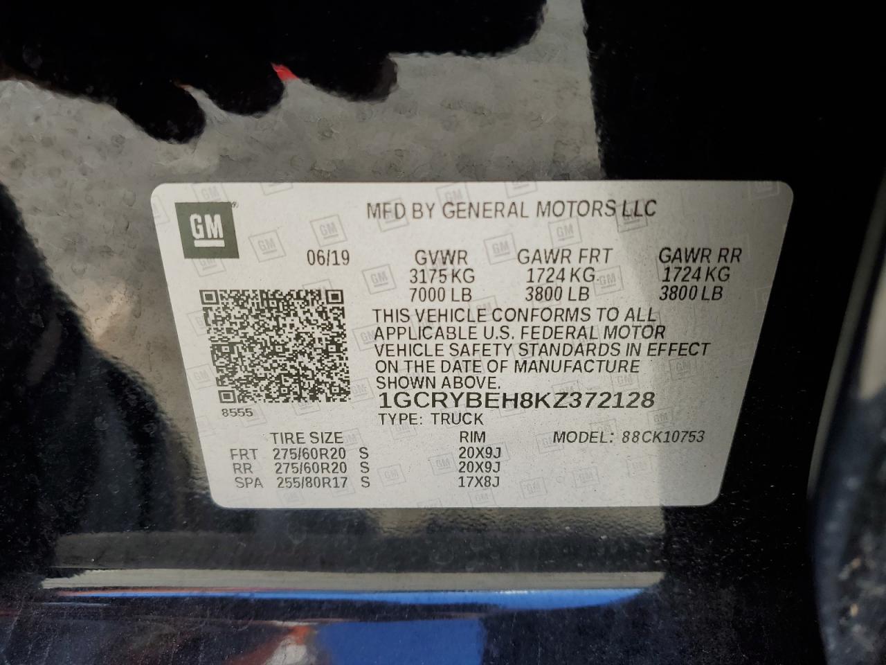 VIN 1GCRYBEH8KZ372128 2019 CHEVROLET ALL Models no.12