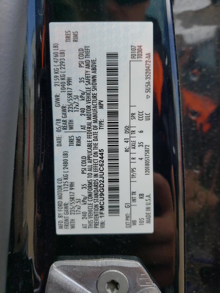 2018 Ford Escape Se VIN: 1FMCU9GD2JUC62445 Lot: 57131984