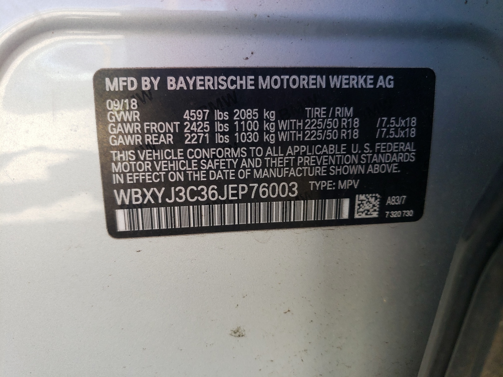 WBXYJ3C36JEP76003 2018 BMW X2 Sdrive28I