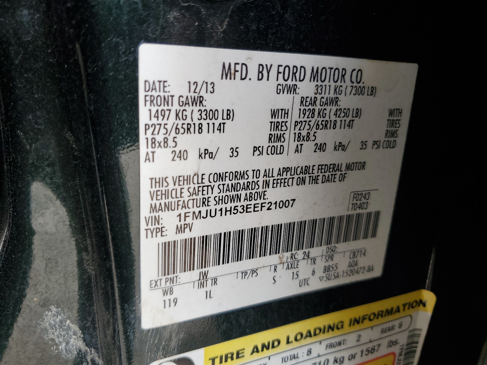 1FMJU1H53EEF21007 2014 Ford Expedition Xlt