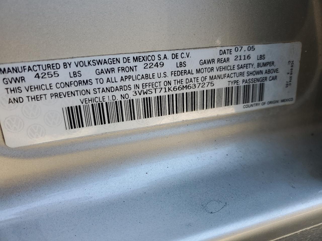 2006 Volkswagen Jetta Tdi Option Package 1 VIN: 3VWST71K66M637275 Lot: 60728134