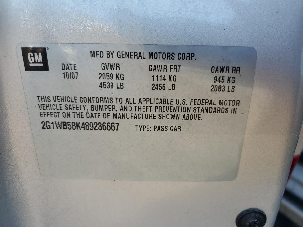 2G1WB58K489236667 2008 Chevrolet Impala Ls