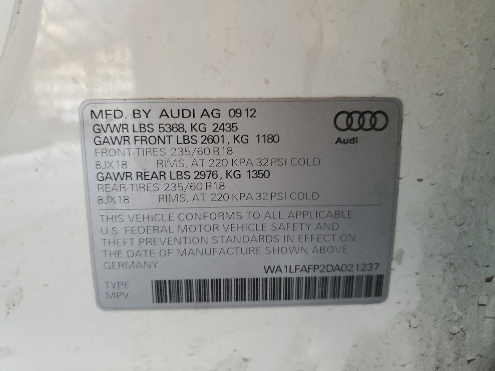 WA1LFAFP2DA021237 2013 Audi Q5 Premium Plus