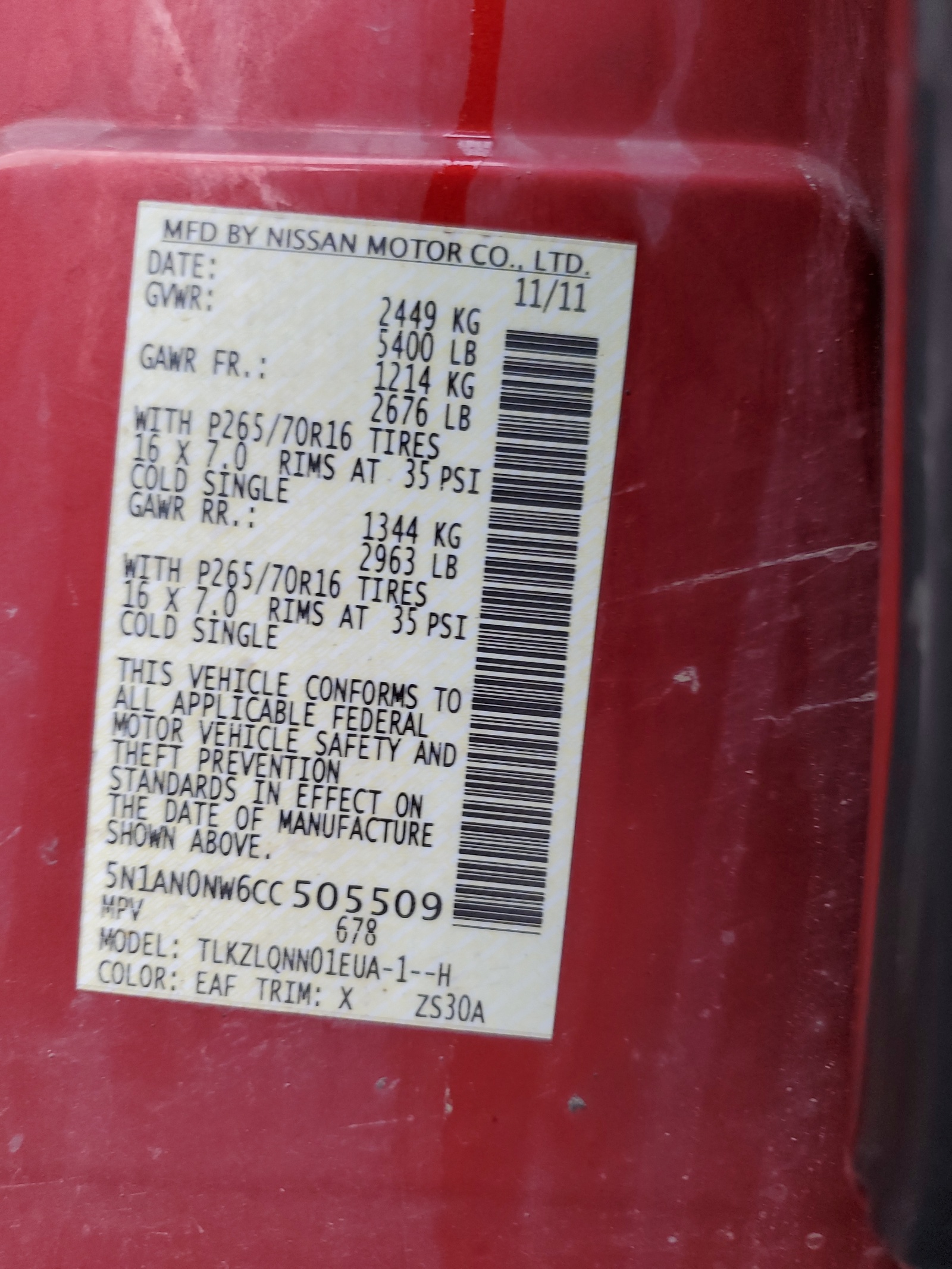 5N1AN0NW6CC505509 2012 Nissan Xterra Off Road