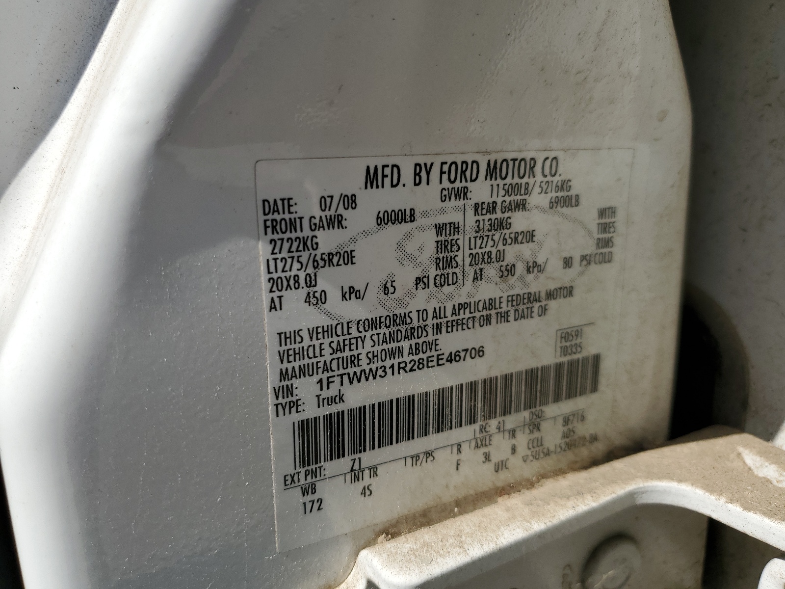 1FTWW31R28EE46706 2008 Ford F350 Srw Super Duty