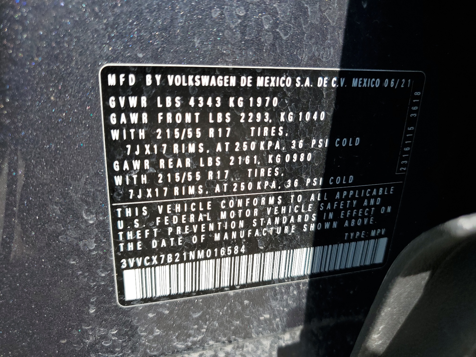 3VVCX7B21NM016584 2022 Volkswagen Taos S