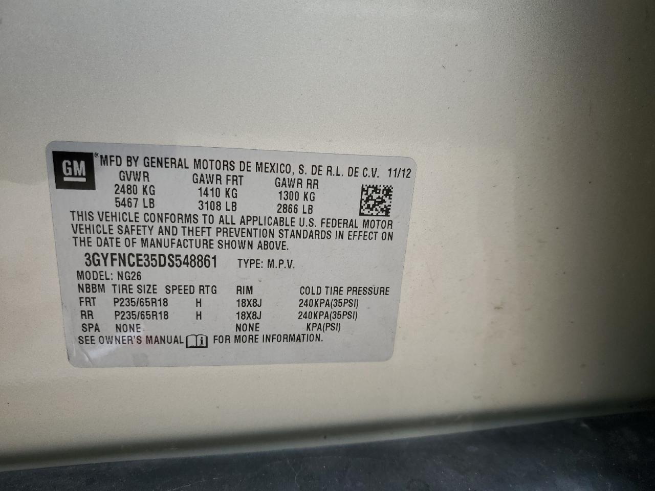 2013 Cadillac Srx Luxury Collection VIN: 3GYFNCE35DS548861 Lot: 59521514