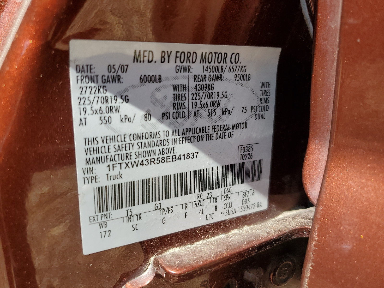 1FTXW43R58EB41837 2008 Ford F450 Super Duty