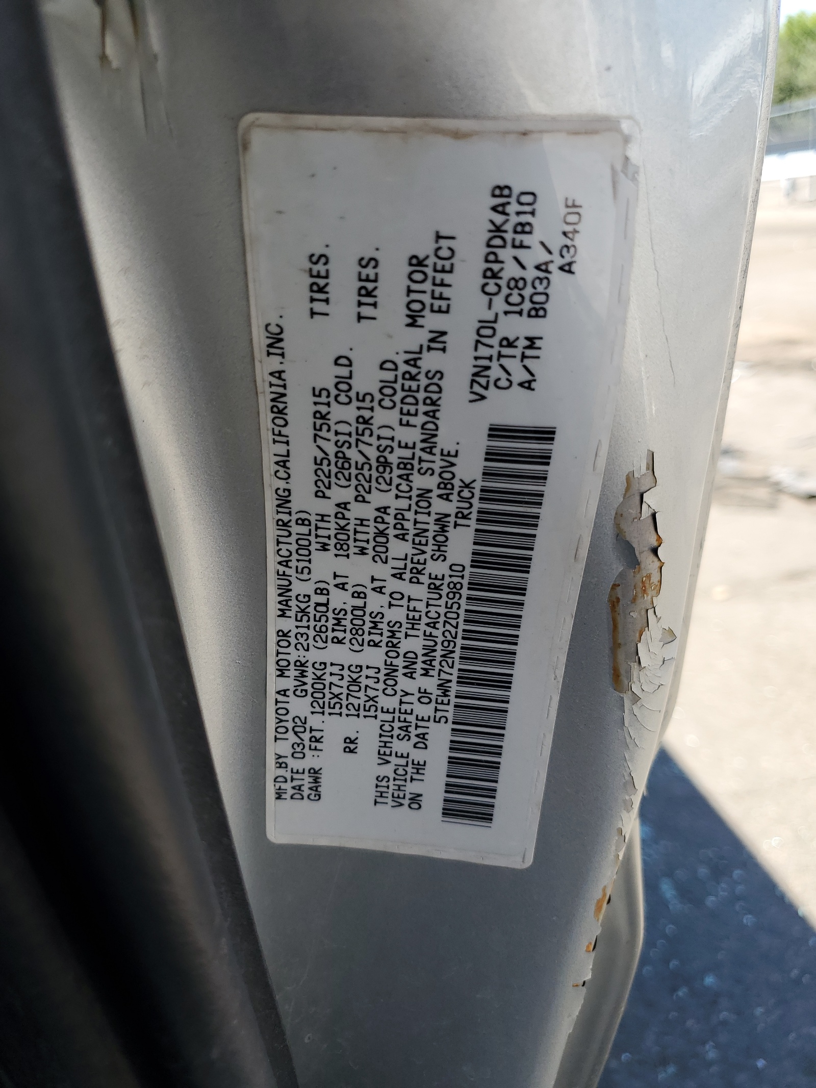 5TEWN72N92Z059810 2002 Toyota Tacoma Xtracab