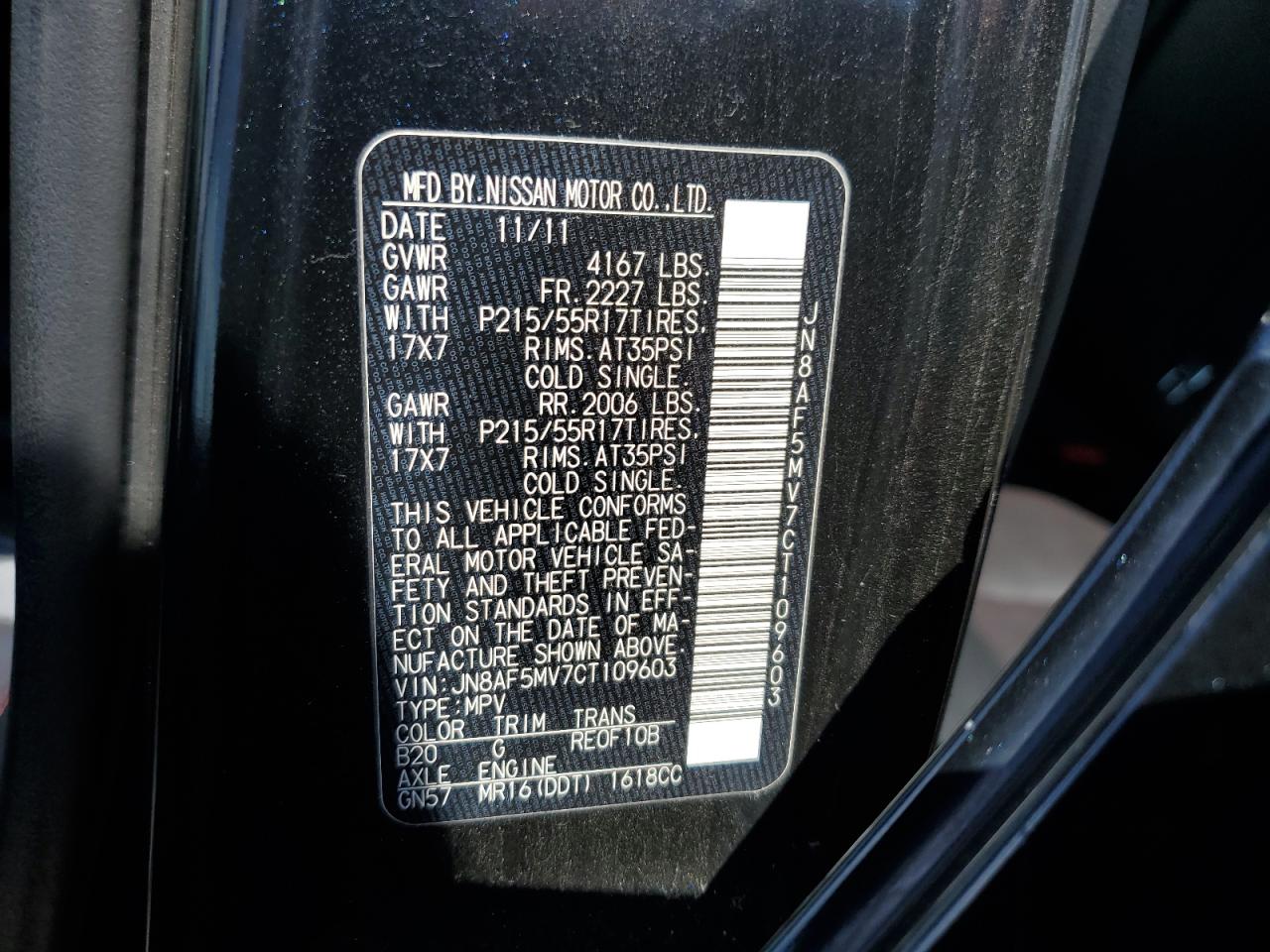 2012 Nissan Juke S VIN: JN8AF5MV7CT109603 Lot: 60696224