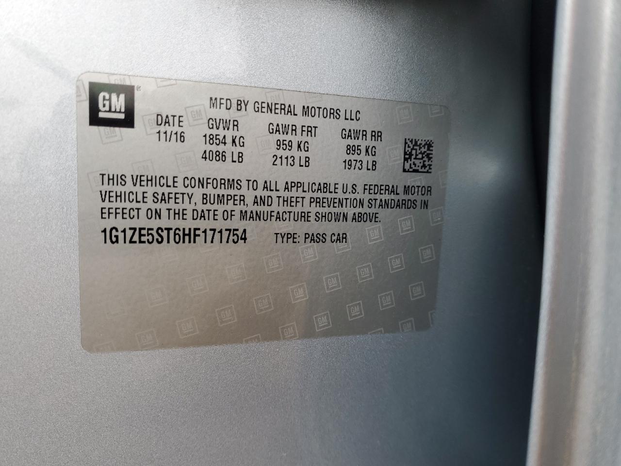 2017 Chevrolet Malibu Lt VIN: 1G1ZE5ST6HF171754 Lot: 60940374