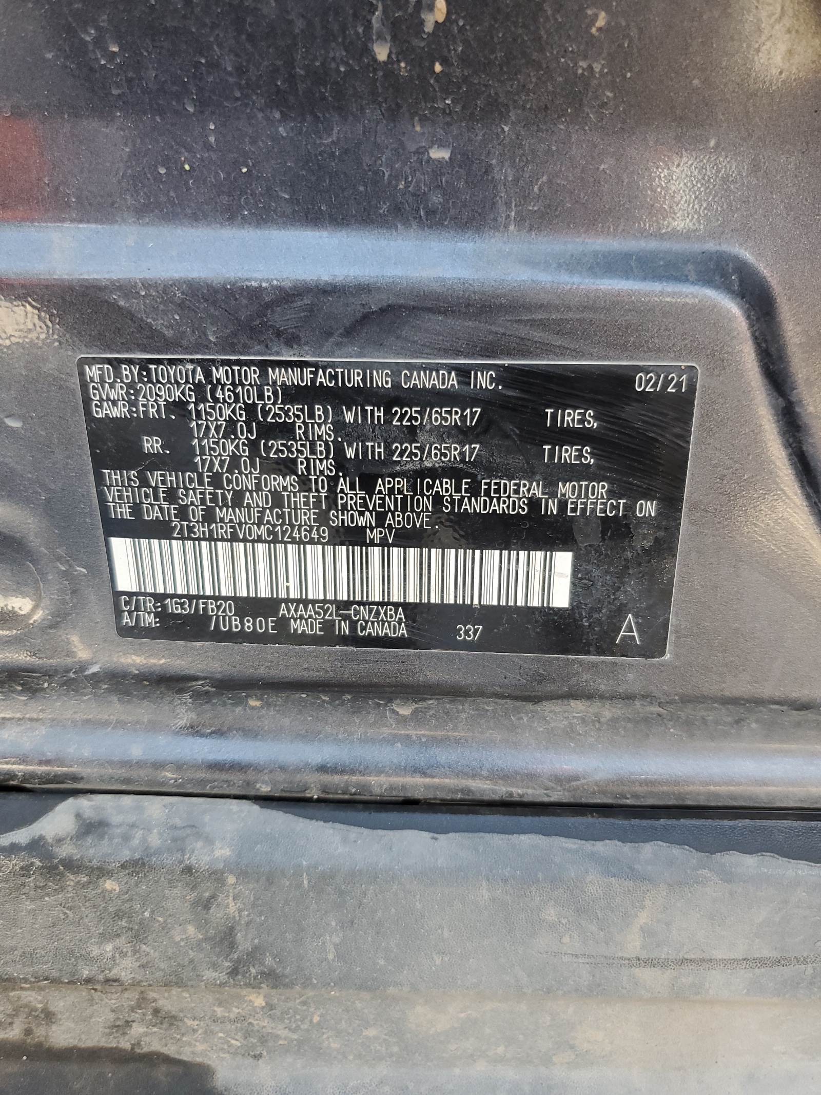 2T3H1RFV0MC124649 2021 Toyota Rav4 Le