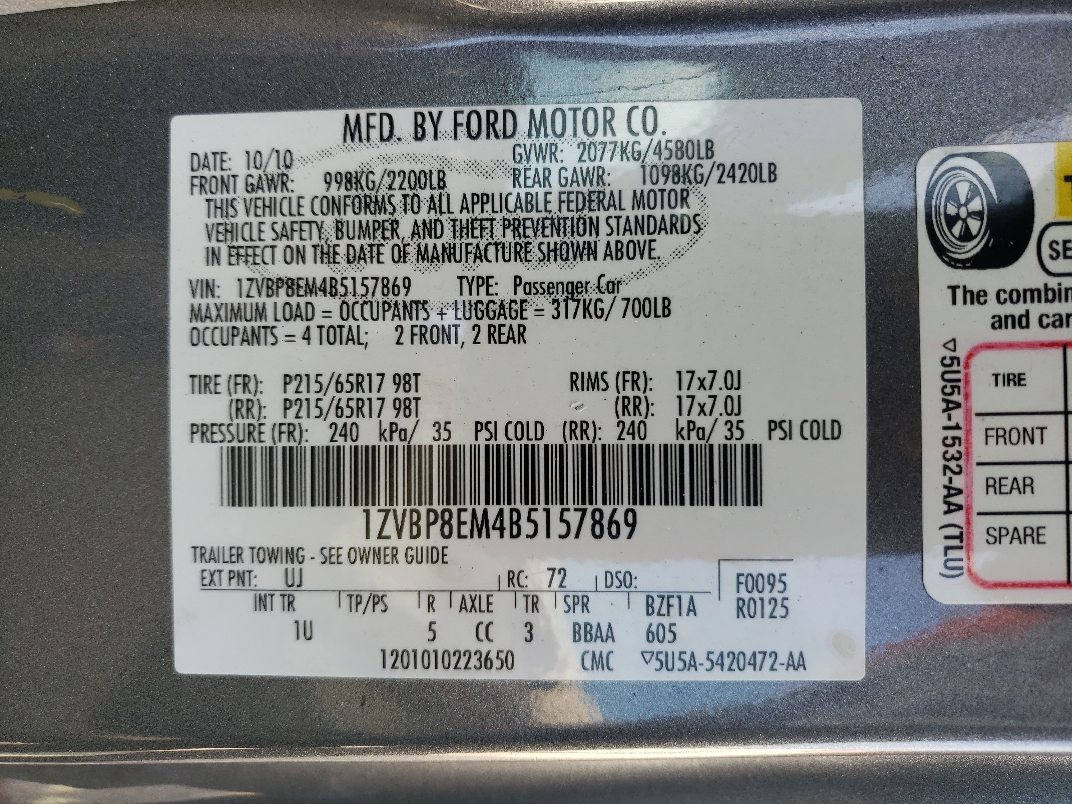 1ZVBP8EM4B5157869 2011 Ford Mustang