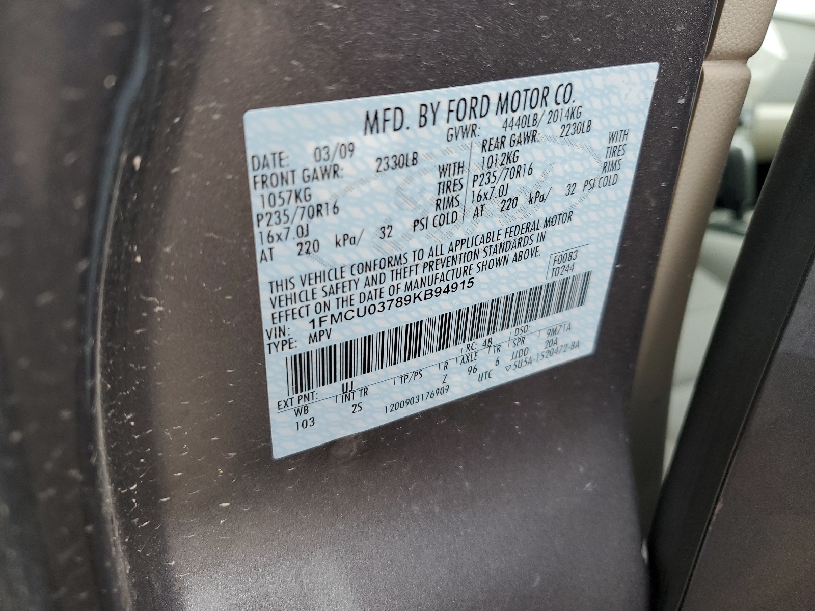 1FMCU03789KB94915 2009 Ford Escape Xlt