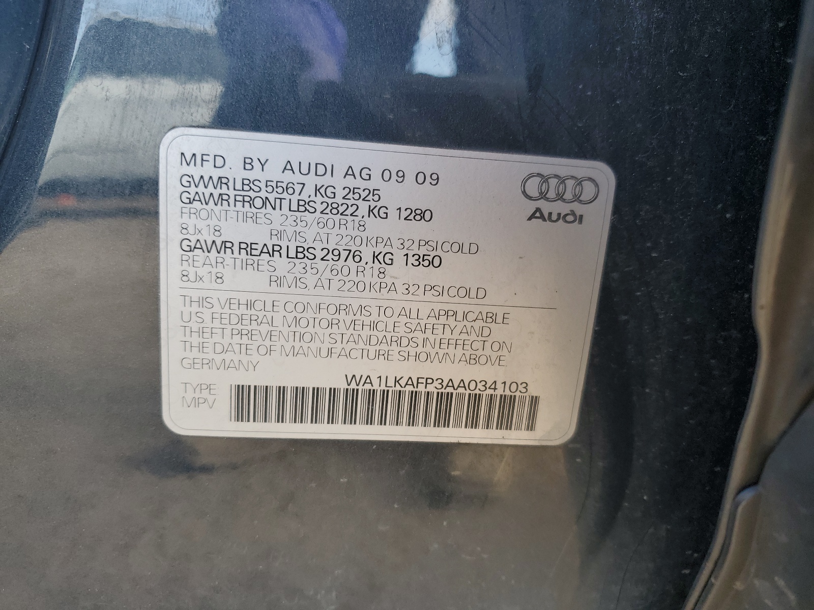 WA1LKAFP3AA034103 2010 Audi Q5 Premium Plus