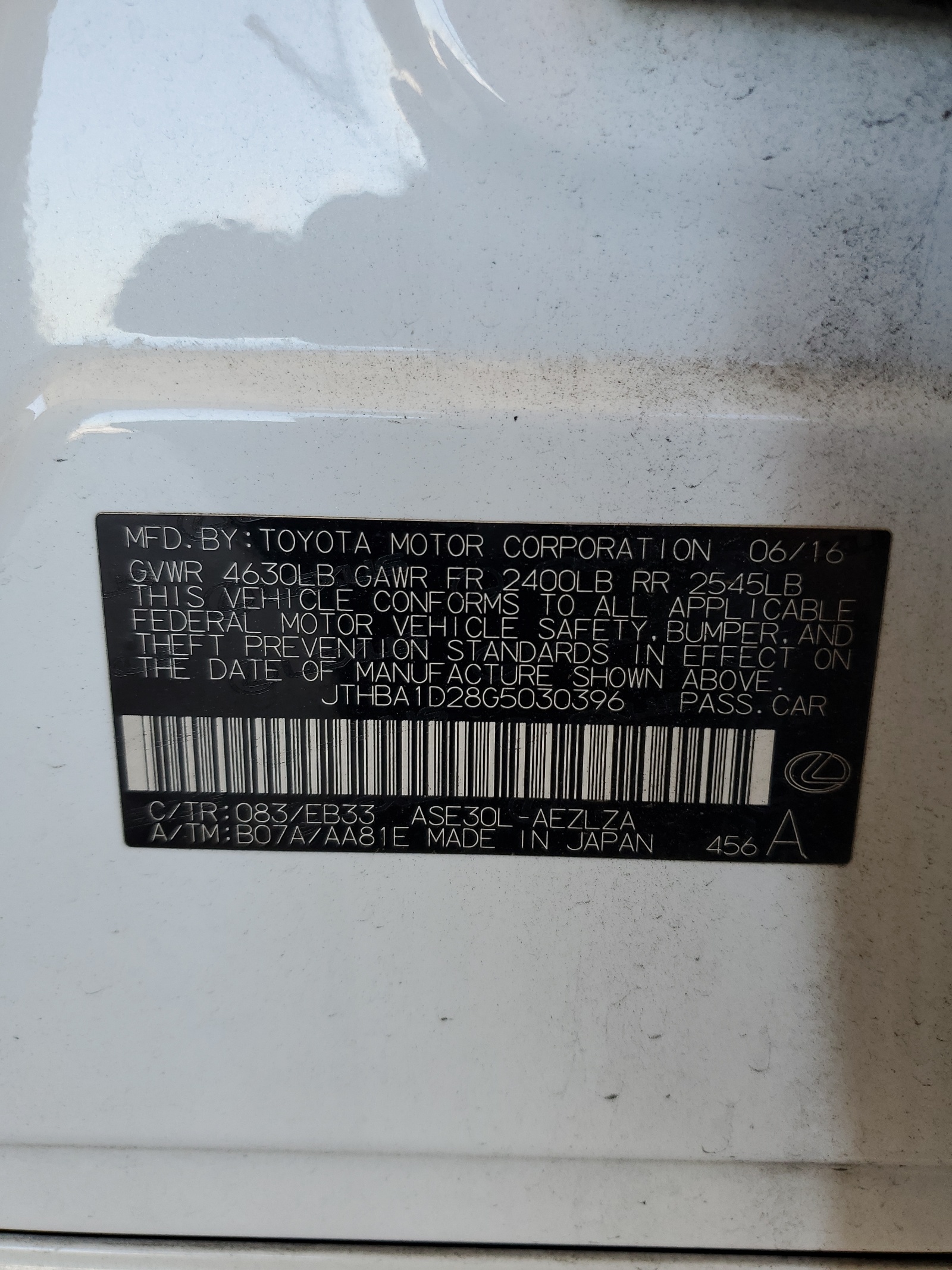 JTHBA1D28G5030396 2016 Lexus Is 200T