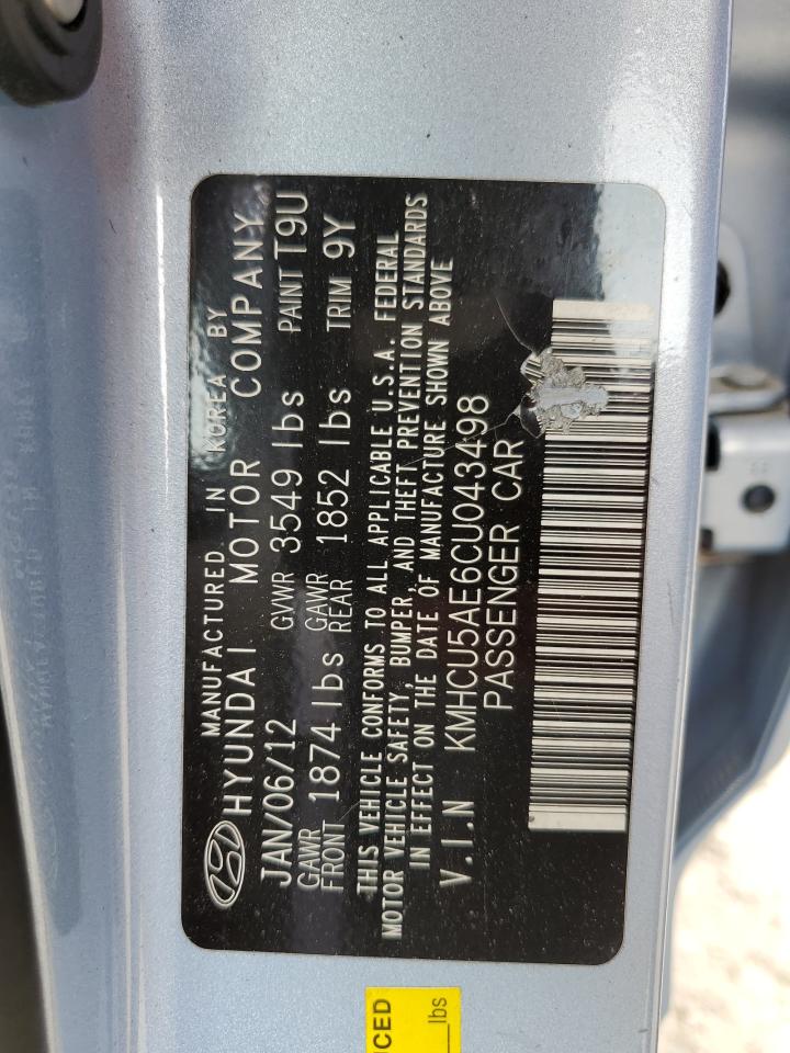 KMHCU5AE6CU043498 2012 Hyundai Accent Gls