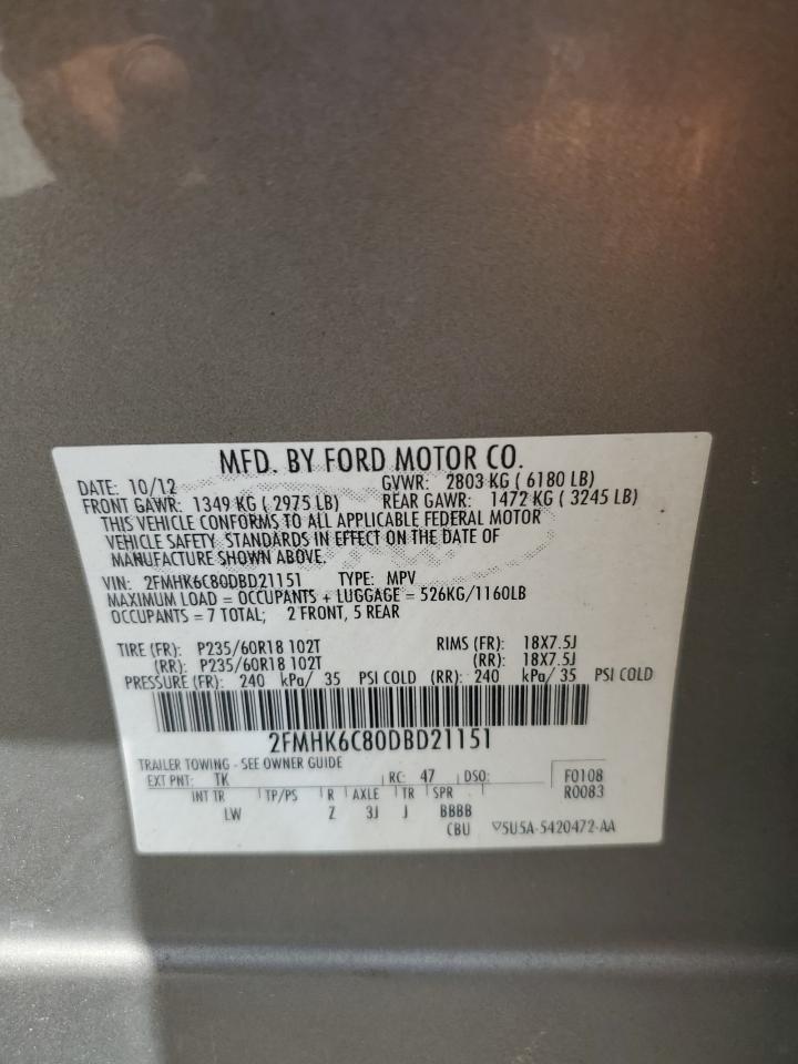 2013 Ford Flex Sel VIN: 2FMHK6C80DBD21151 Lot: 59497174