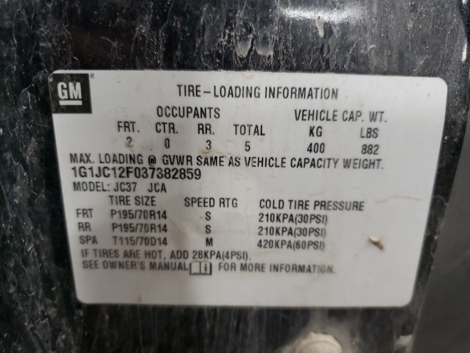 1G1JC12F037382859 2003 Chevrolet Cavalier