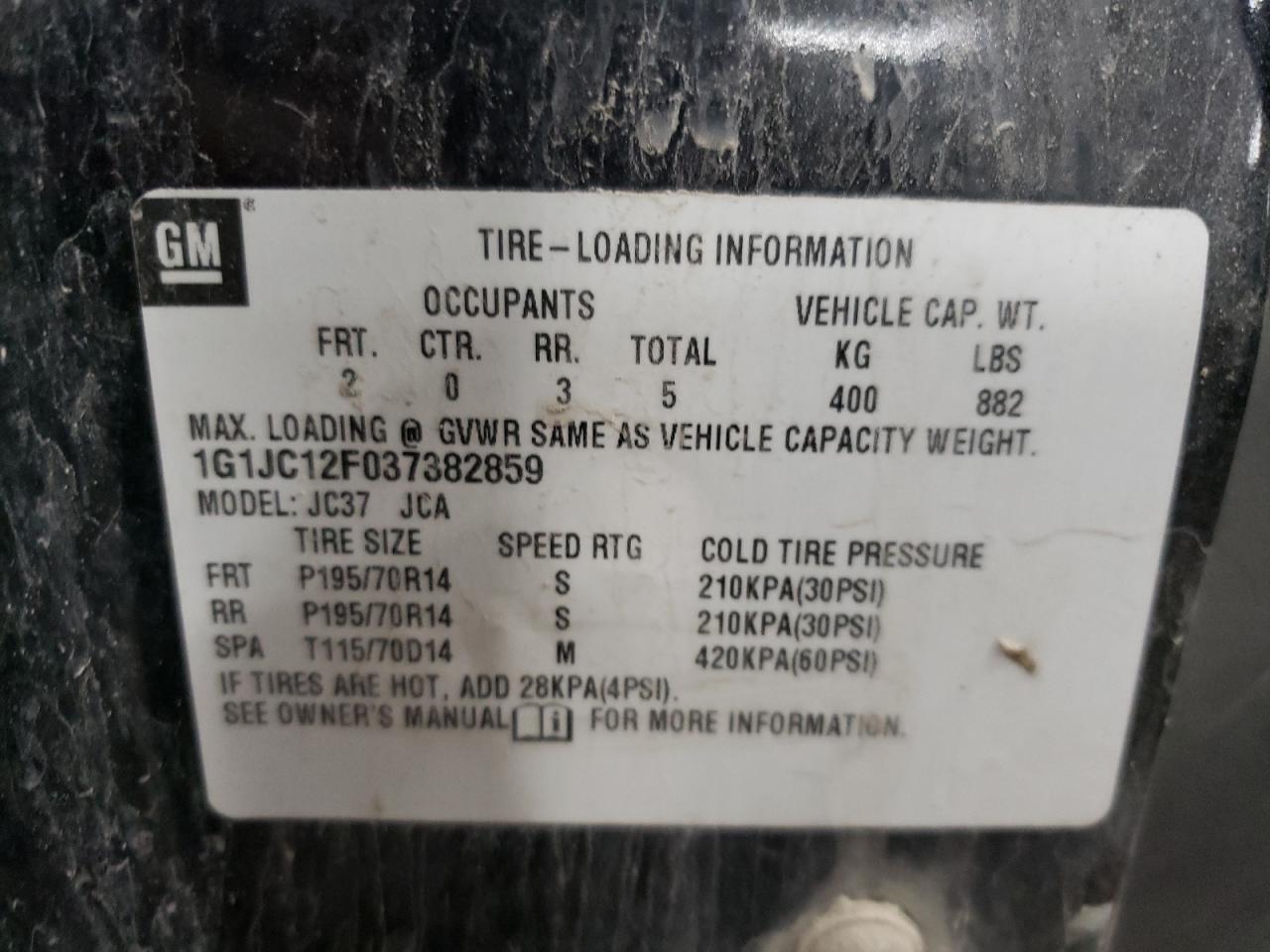 2003 Chevrolet Cavalier VIN: 1G1JC12F037382859 Lot: 59208544