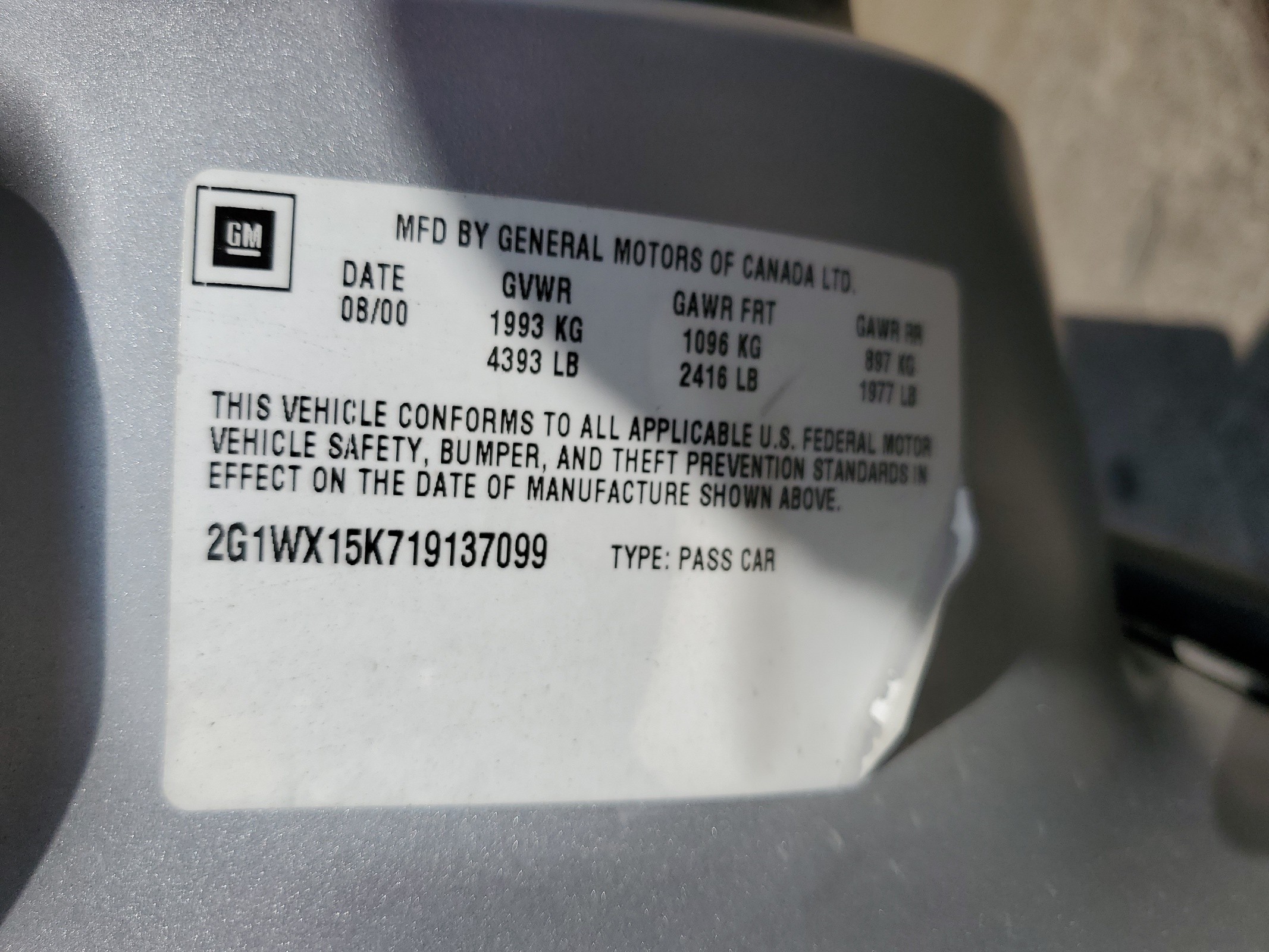 2G1WX15K719137099 2001 Chevrolet Monte Carlo Ss