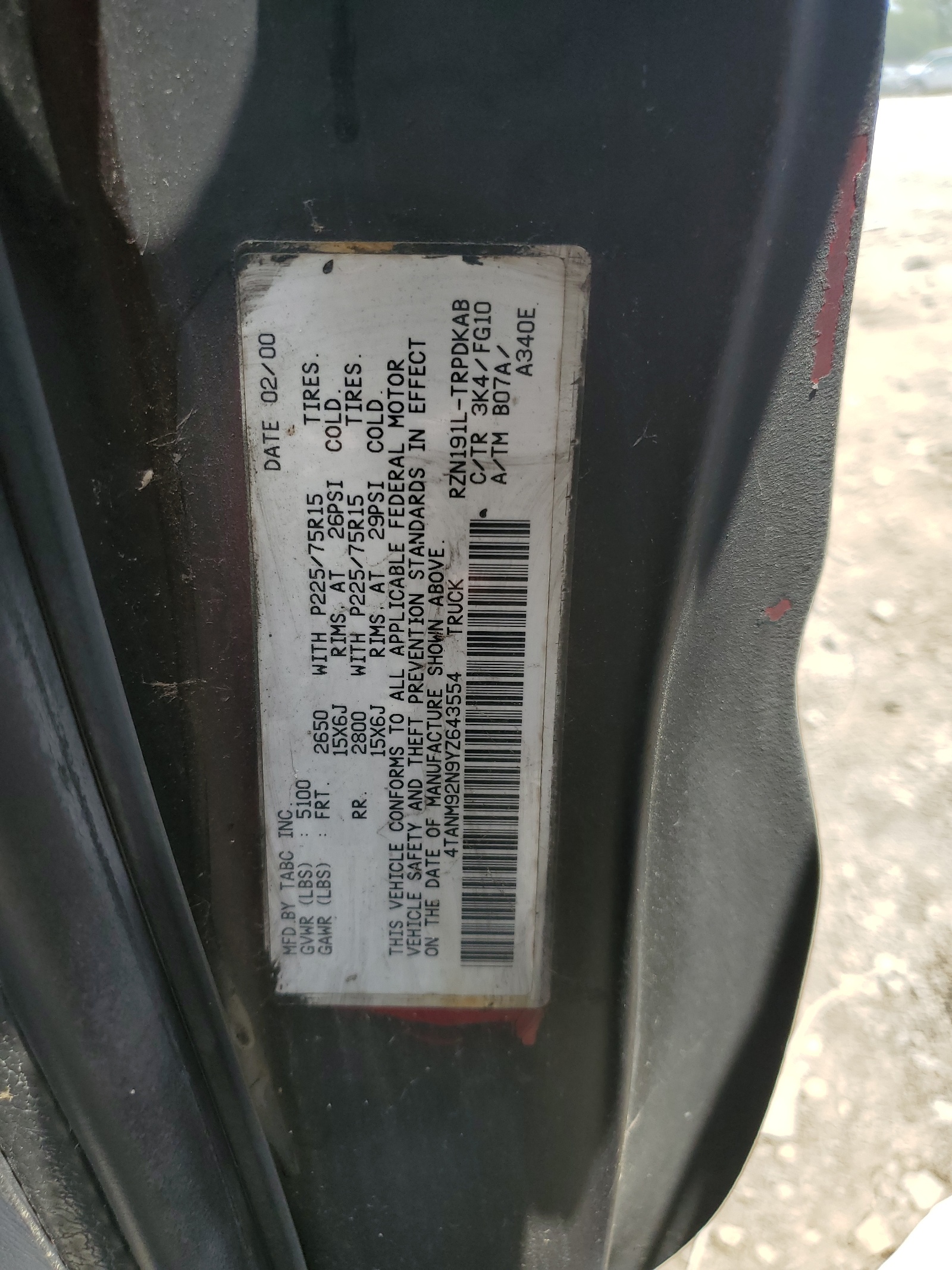 4TANM92N9YZ643554 2000 Toyota Tacoma Prerunner