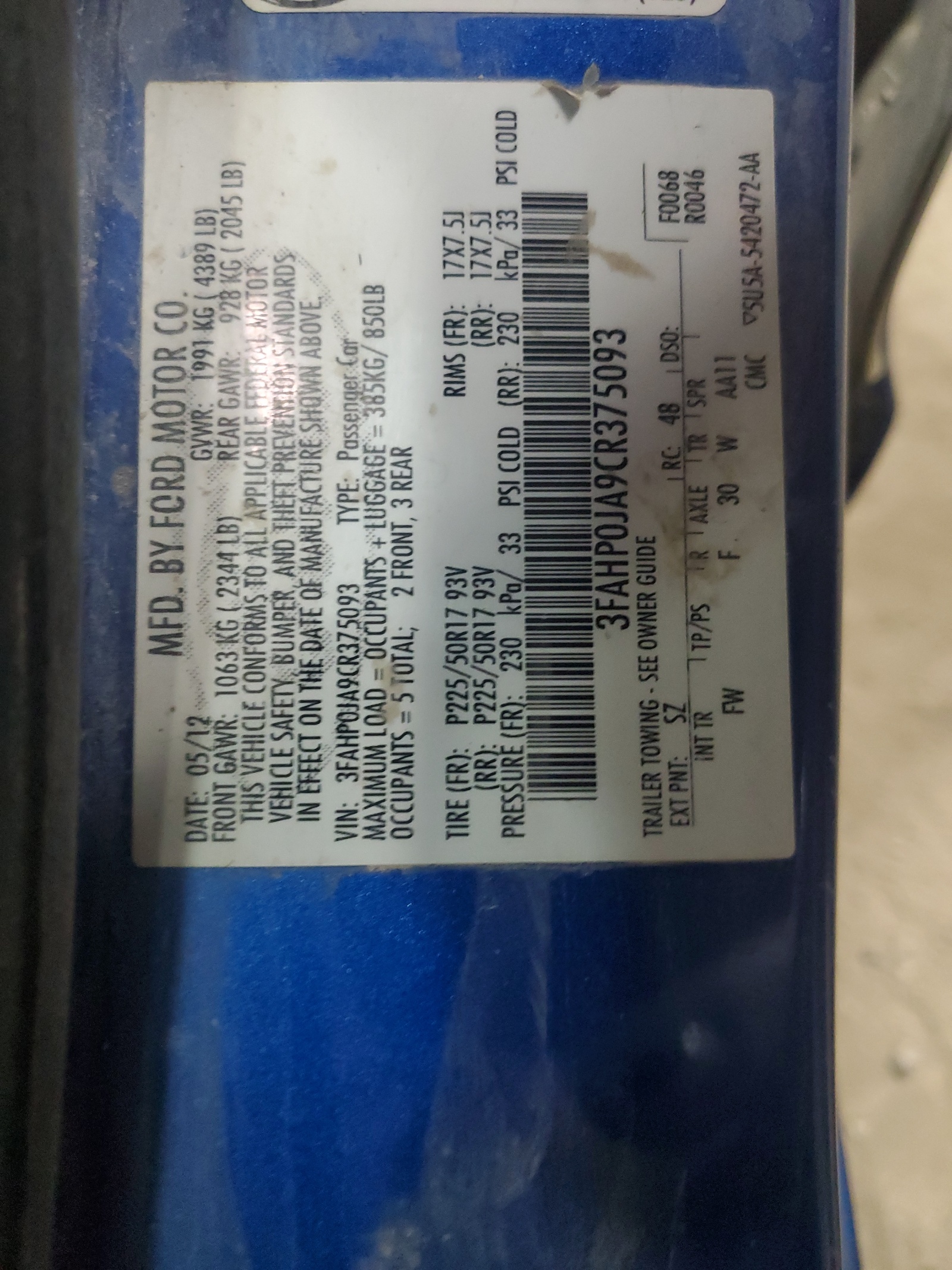 3FAHP0JA9CR375093 2012 Ford Fusion Sel