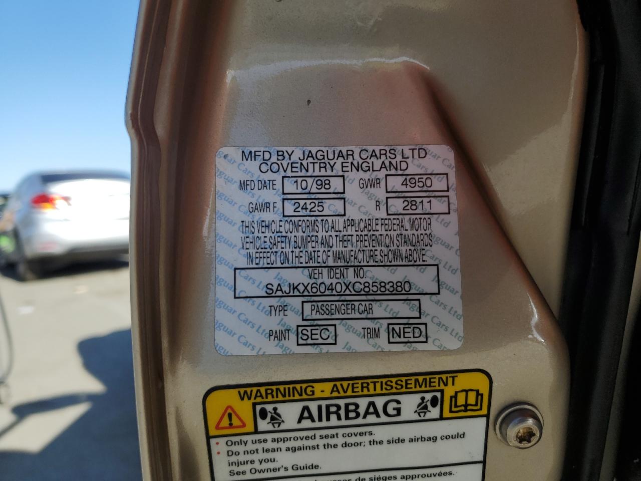 1999 Jaguar Vandenplas VIN: SAJKX6040XC858380 Lot: 57462954