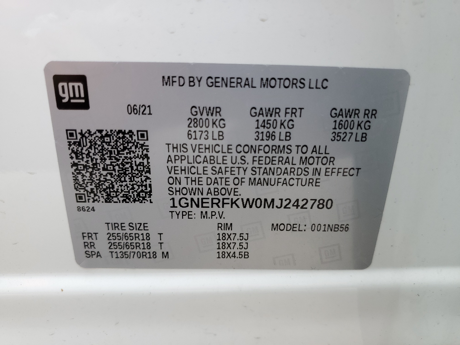 1GNERFKW0MJ242780 2021 Chevrolet Traverse Ls