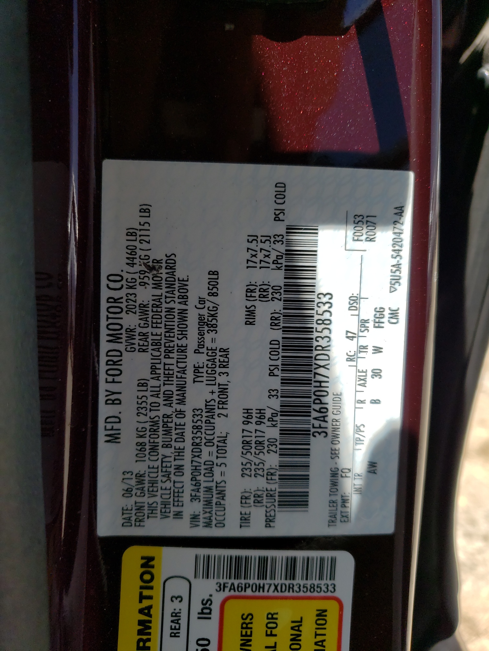 3FA6P0H7XDR358533 2013 Ford Fusion Se