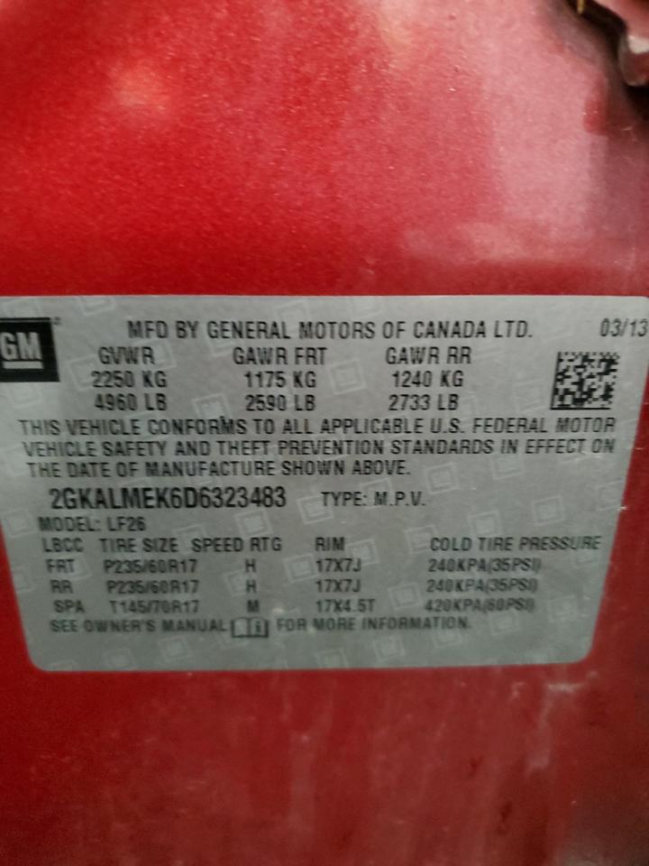 2013 GMC Terrain Sle VIN: 2GKALMEK6D6323483 Lot: 57680674