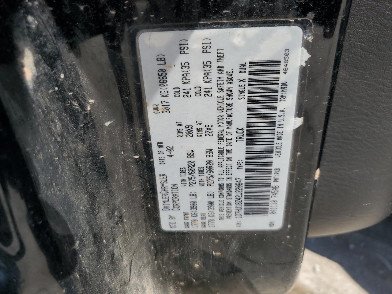 2002 Dodge Ram 1500 VIN: 1D7HU18Z42J220647 Lot: 59955994