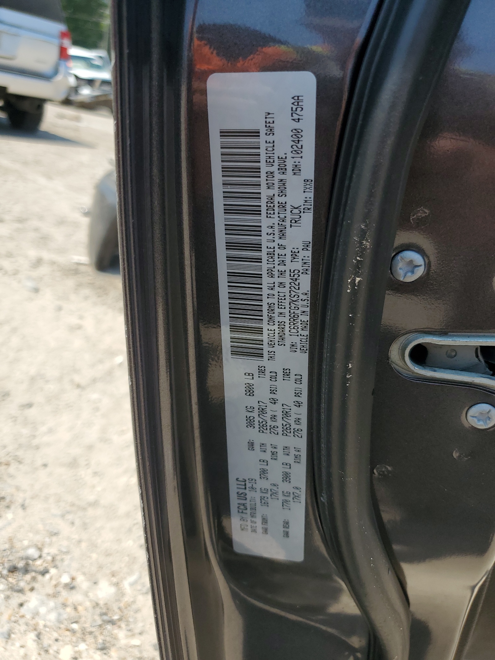 1C6RR6FG7KS722455 2019 Ram 1500 Classic Tradesman