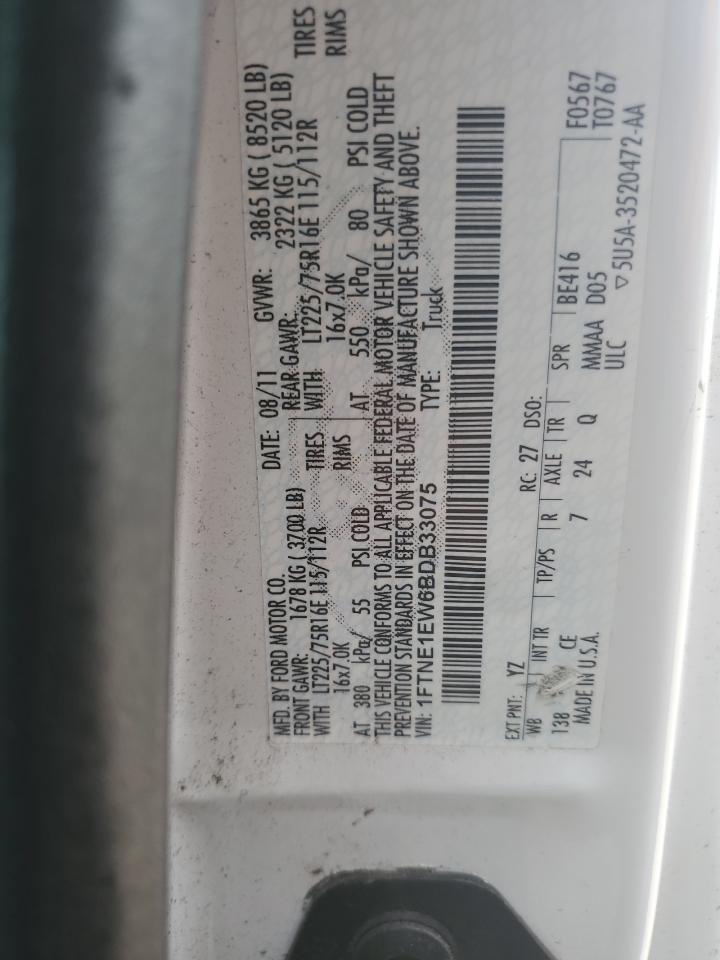 2011 Ford Econoline E150 Van VIN: 1FTNE1EW6BDB33075 Lot: 60843974