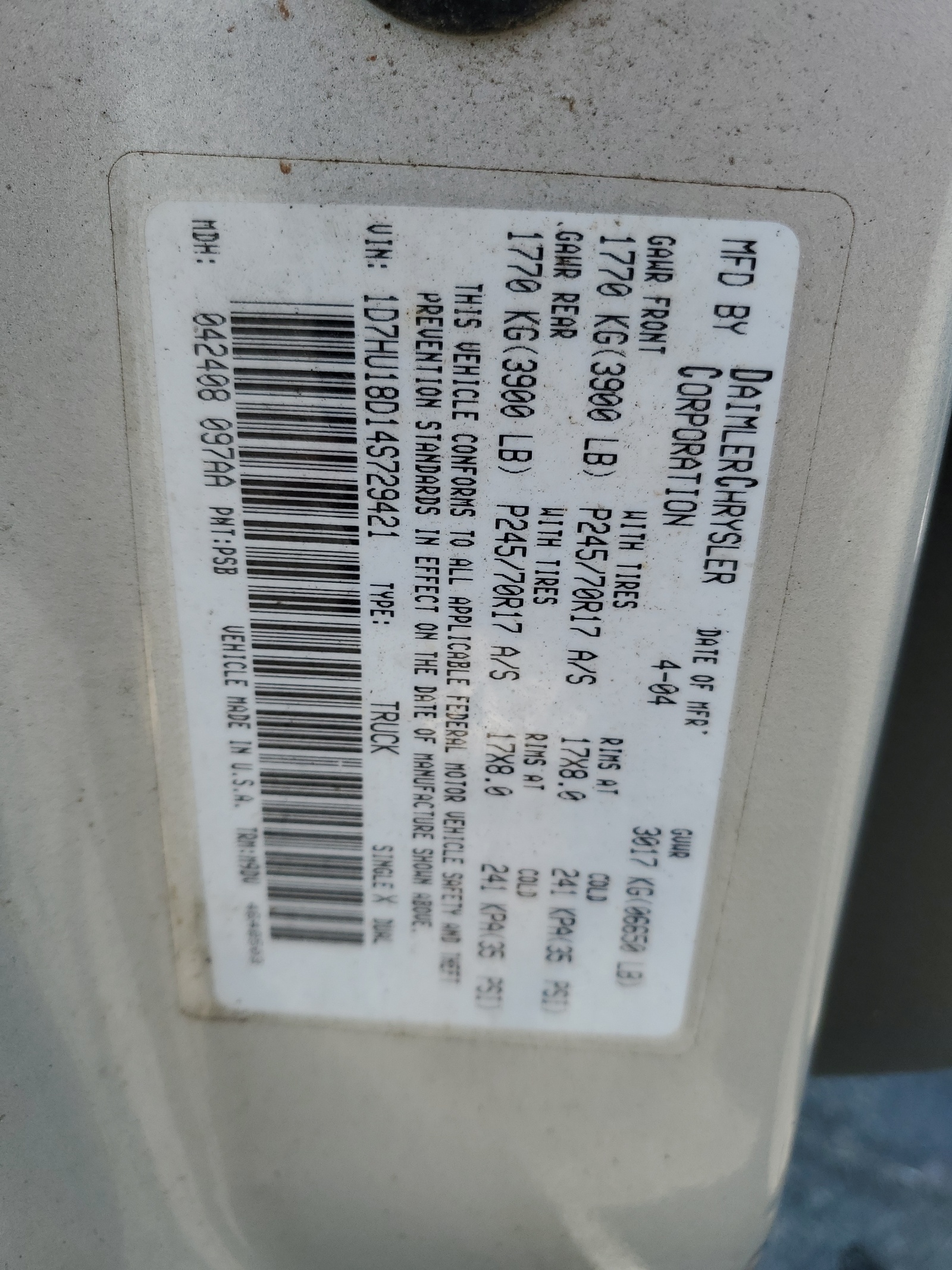 1D7HU18D14S729421 2004 Dodge Ram 1500 St