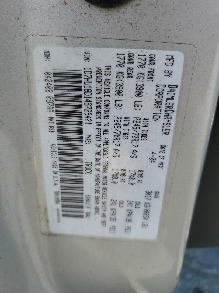 2004 Dodge Ram 1500 St VIN: 1D7HU18D14S729421 Lot: 59454054