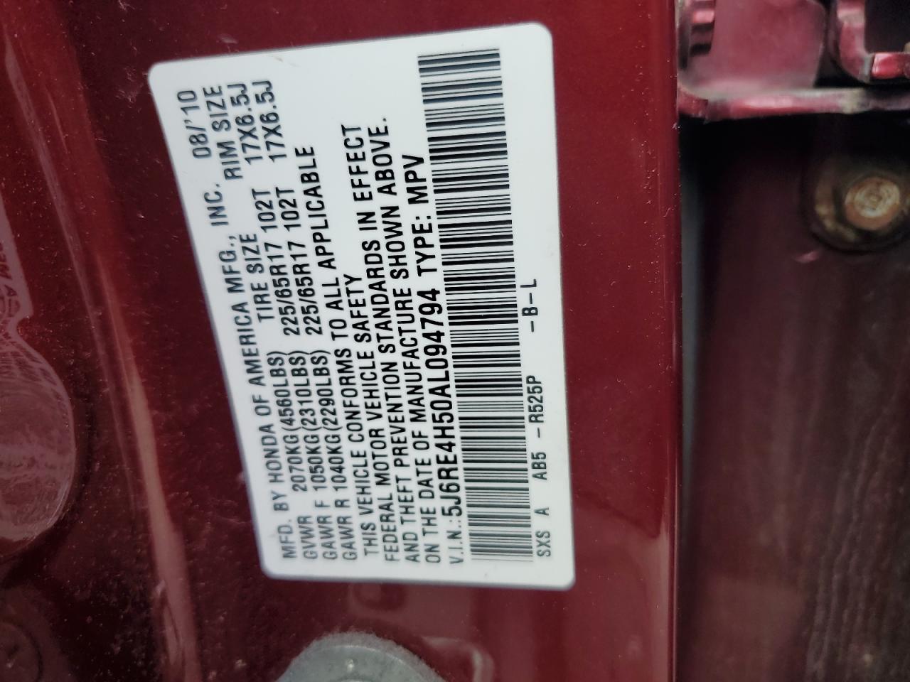 2010 Honda Cr-V Ex VIN: 5J6RE4H50AL094794 Lot: 58262064