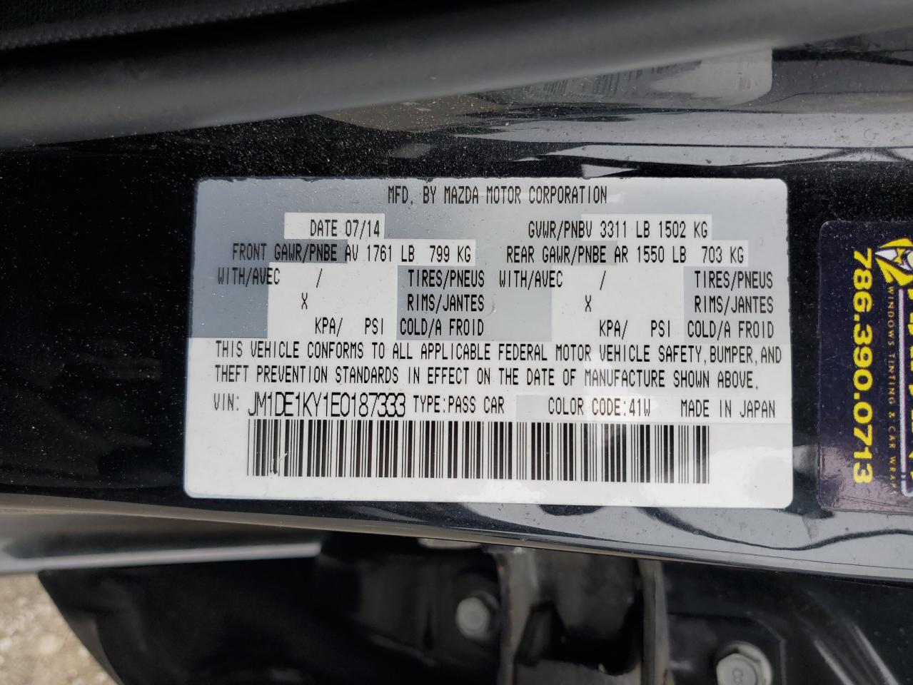 2014 Mazda Mazda2 Sport VIN: JM1DE1KY1E0187333 Lot: 58553764