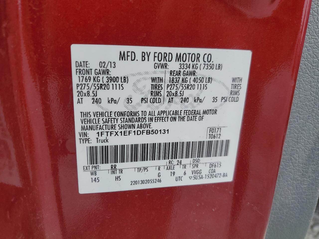 VIN 1FTFX1EF1DFB50131 2013 FORD F-150 no.12