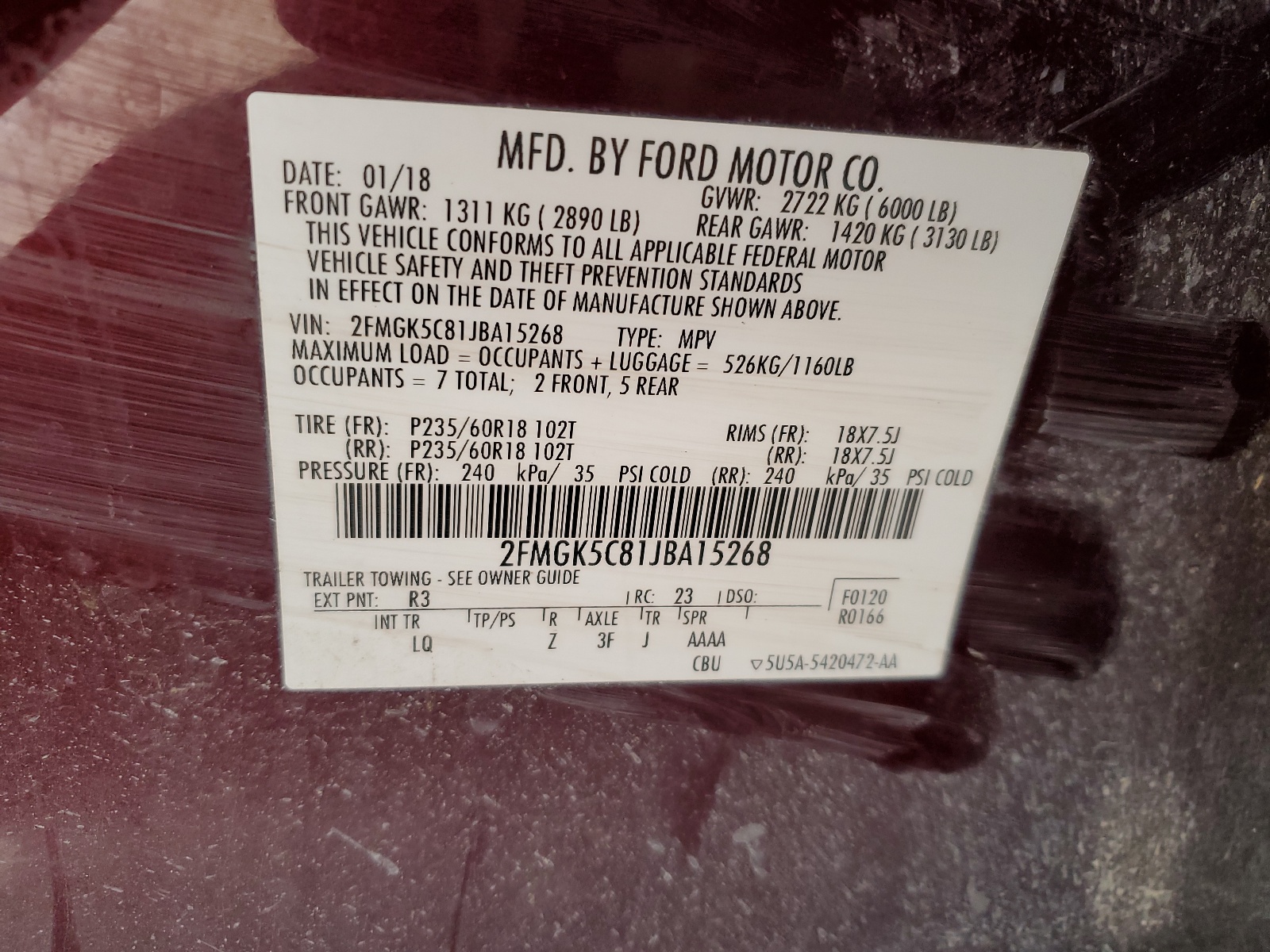 2FMGK5C81JBA15268 2018 Ford Flex Sel