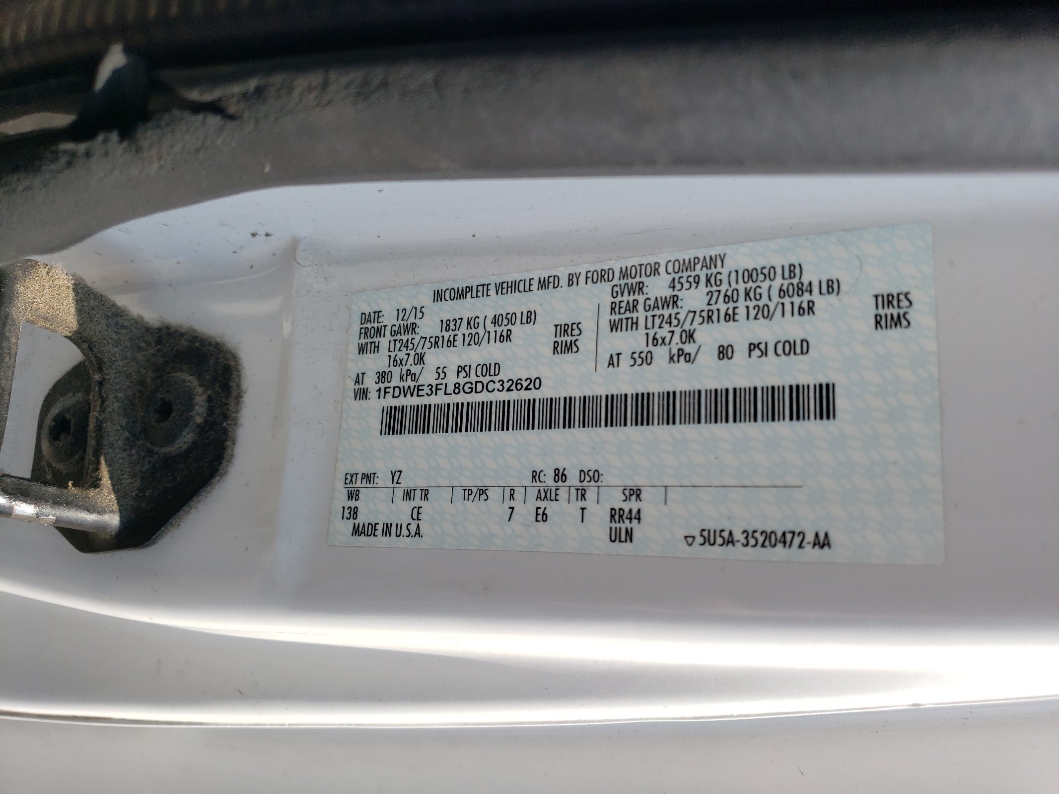 1FDWE3FL8GDC32620 2016 Ford Econoline E350 Super Duty Cutaway Van