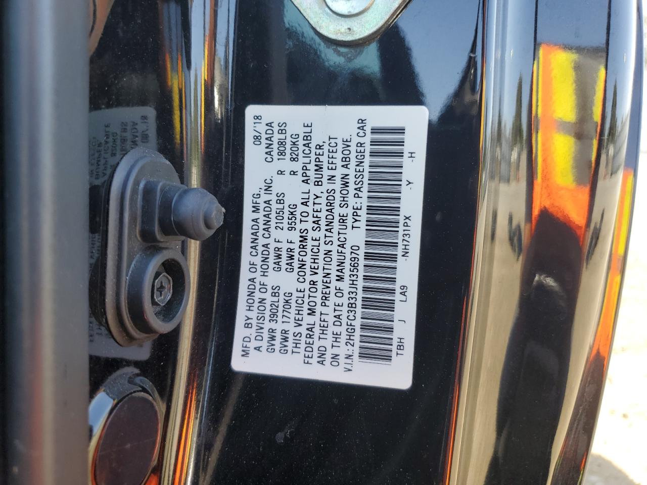 2018 Honda Civic Ex VIN: 2HGFC3B33JH356970 Lot: 59789354