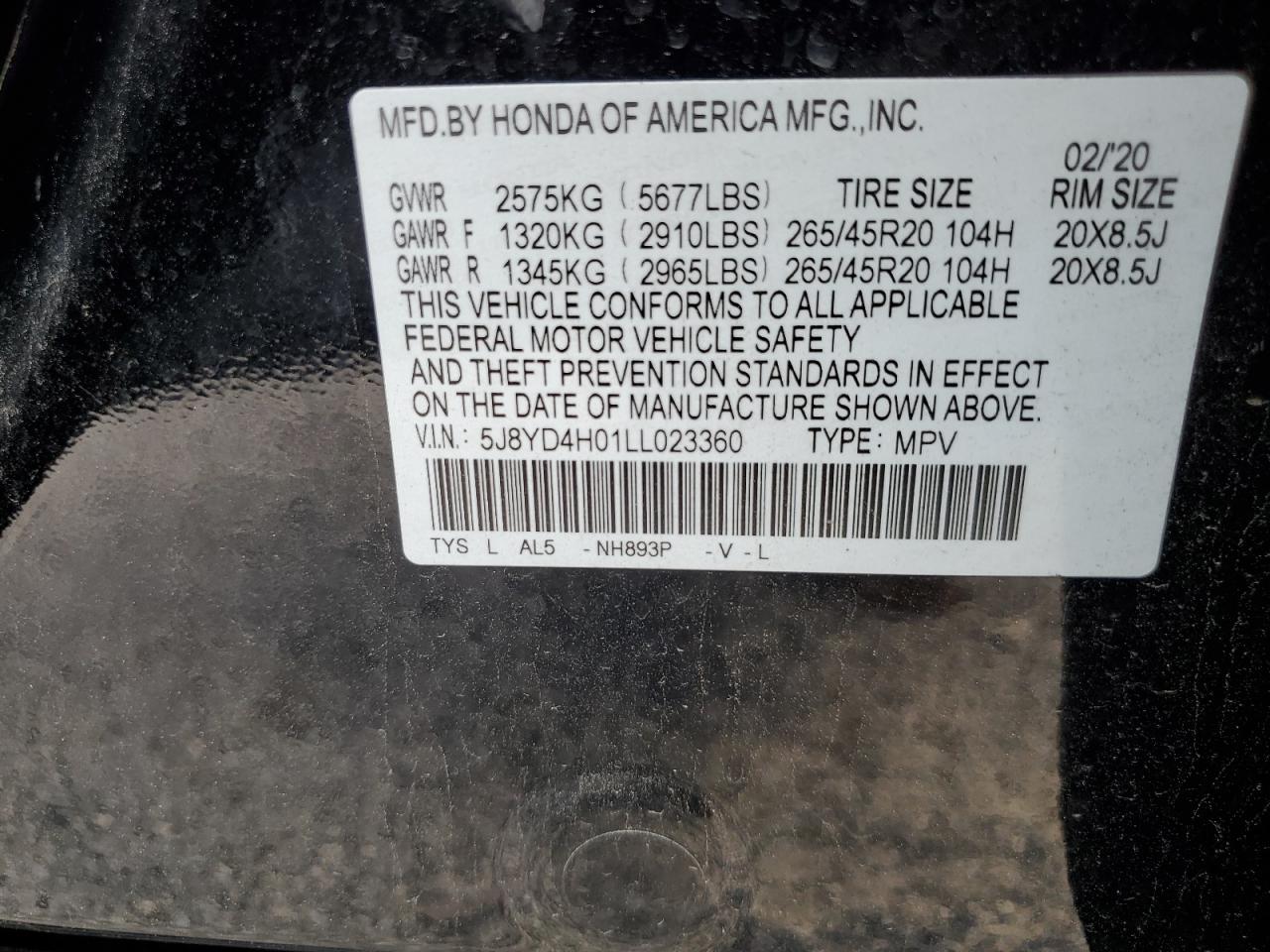 2020 Acura Mdx A-Spec VIN: 5J8YD4H01LL023360 Lot: 59210354