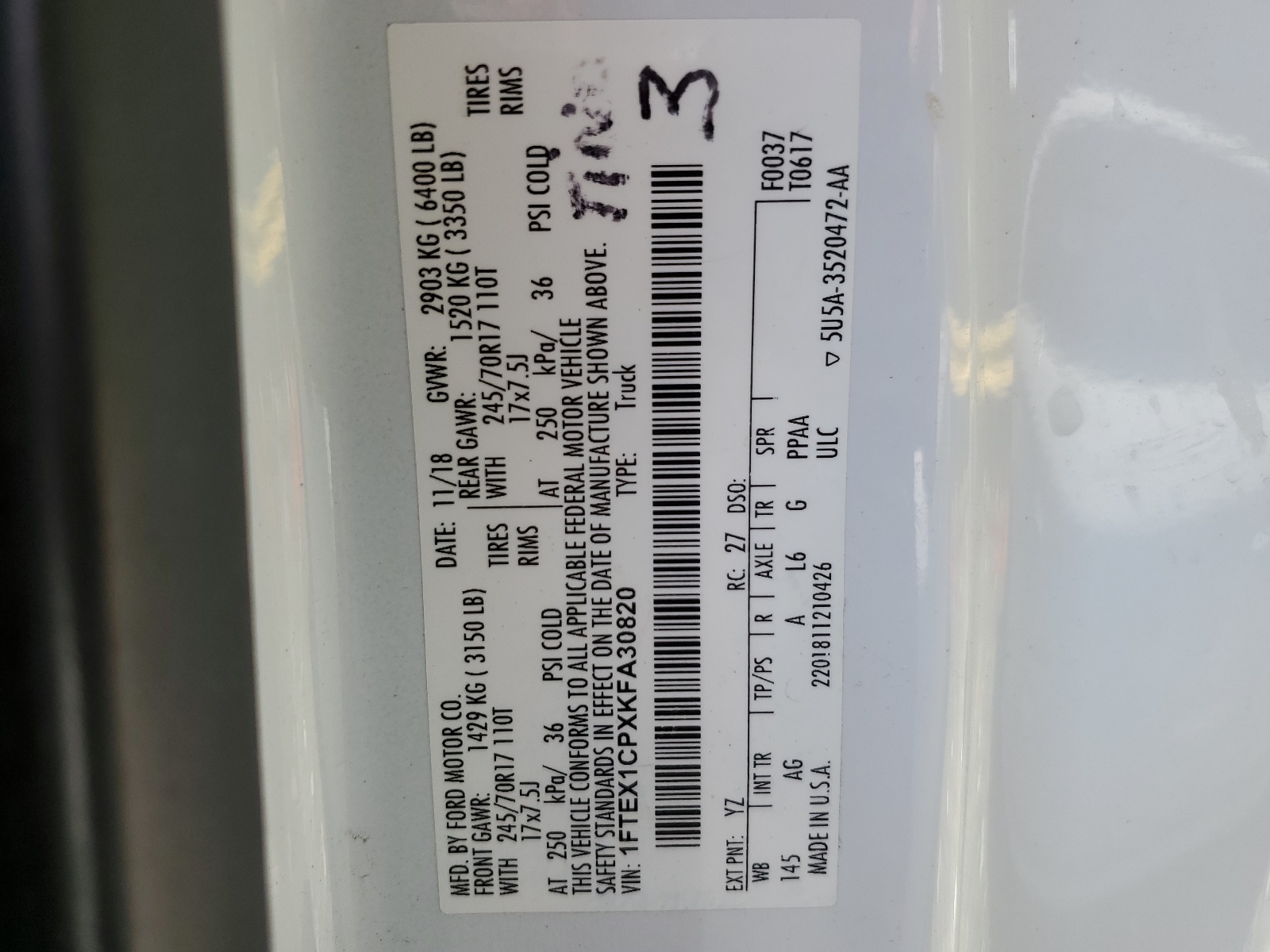 1FTEX1CPXKFA30820 2019 Ford F150 Super Cab