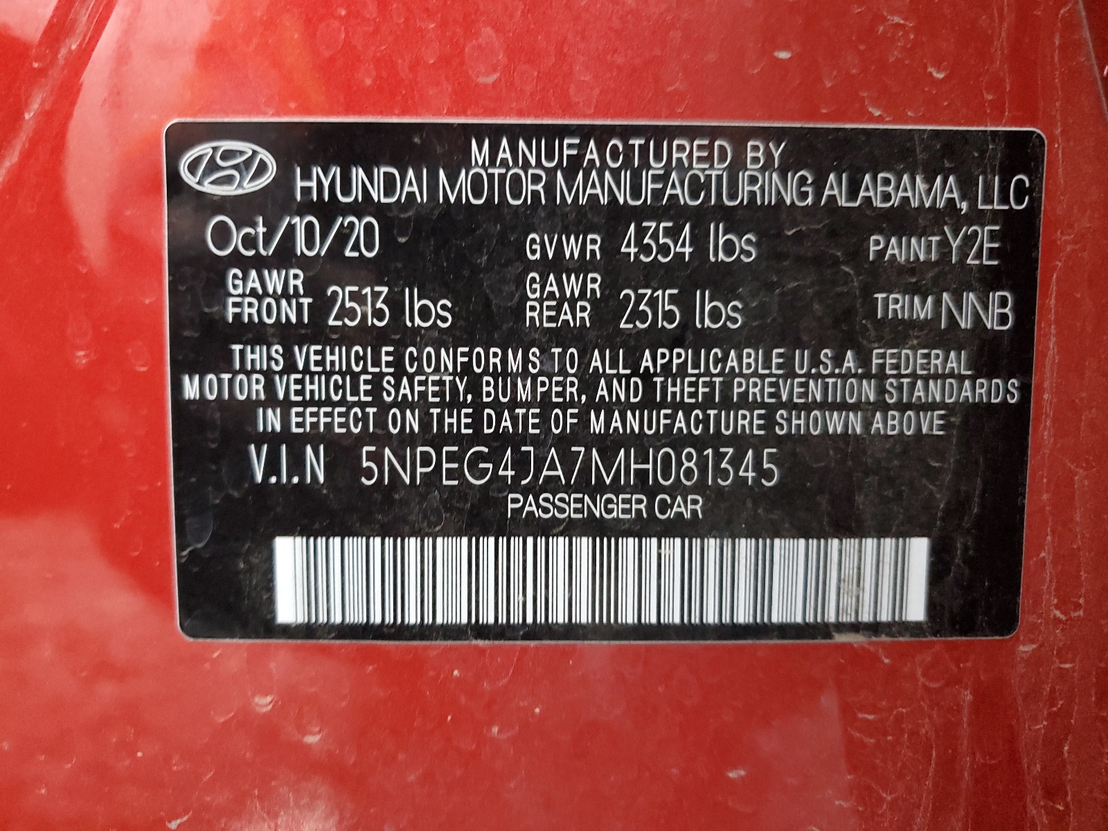 5NPEG4JA7MH081345 2021 Hyundai Sonata Se